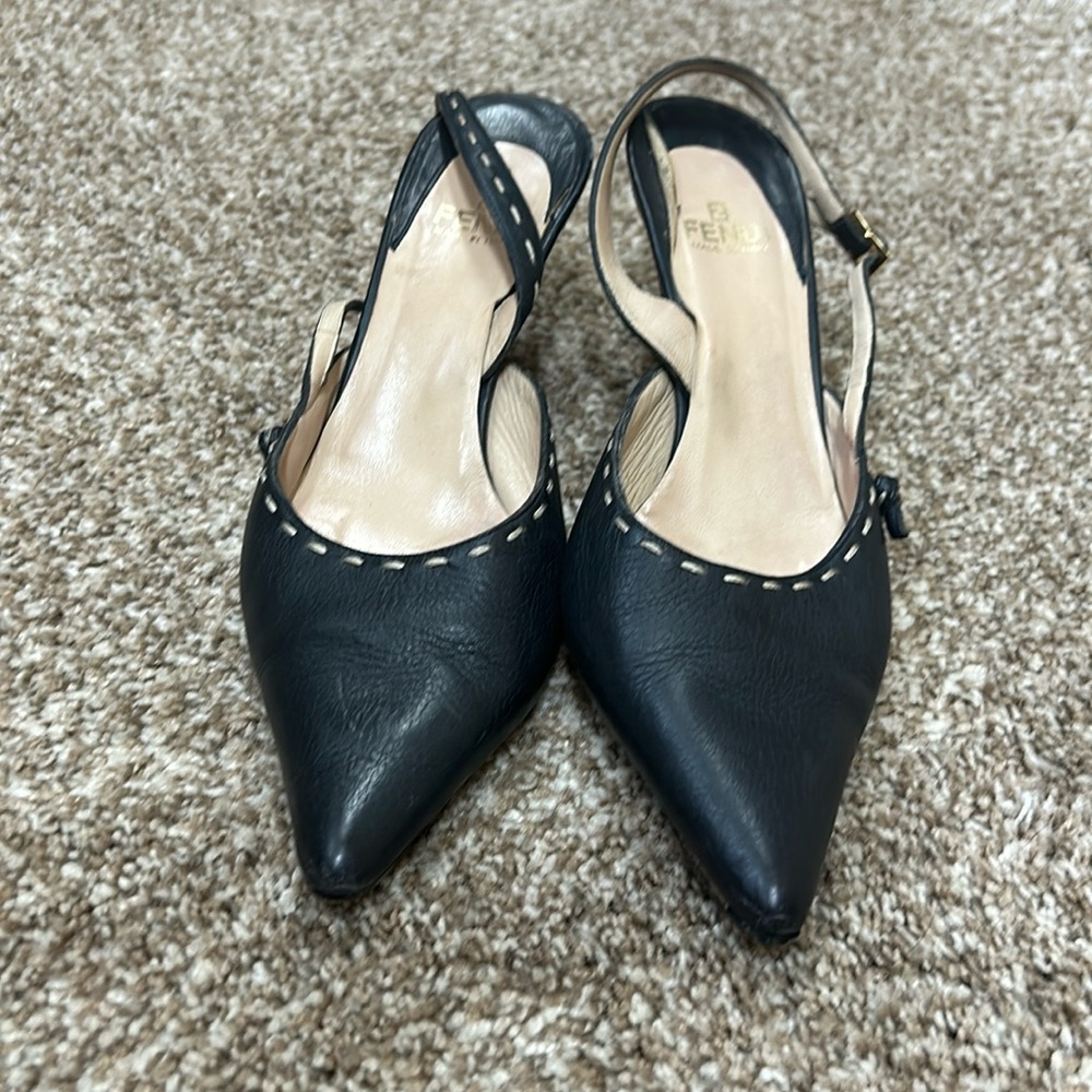Fendi sling back navy pumps